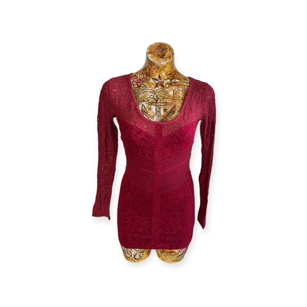 Free People chic burgundy mini dress long sleeves long sleeve small